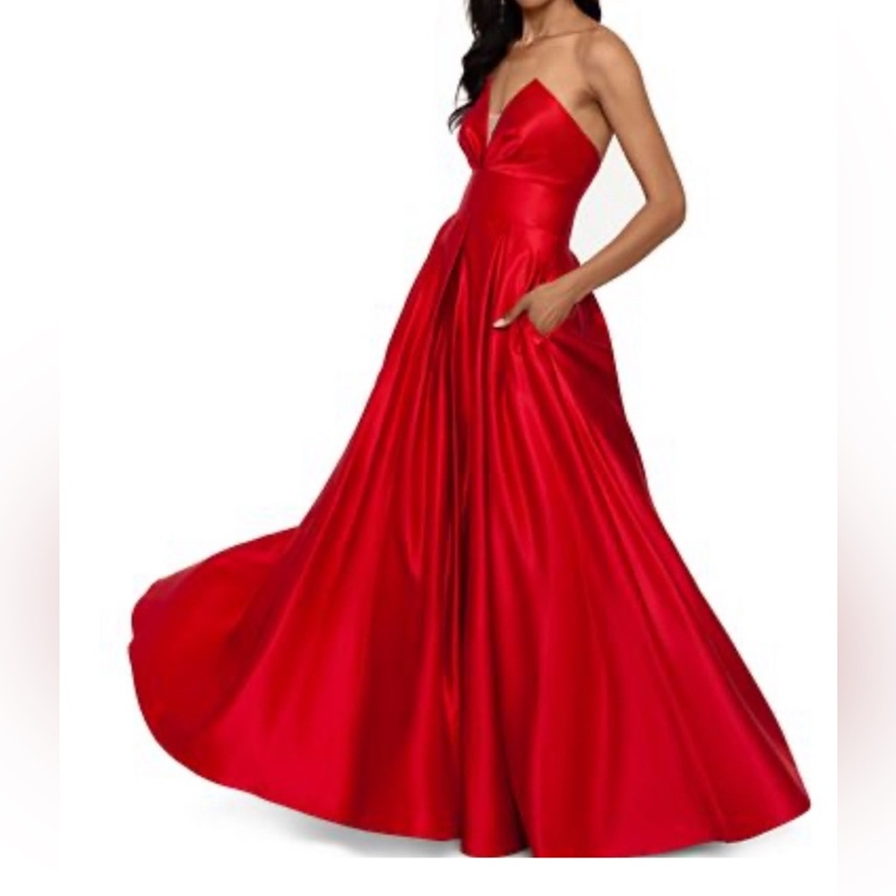 Betsy & Adam Striking Red Prom Dress gown dress